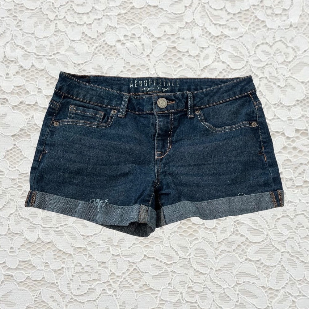 vintage aeropostale low rise dark wash cuffed mini shorts